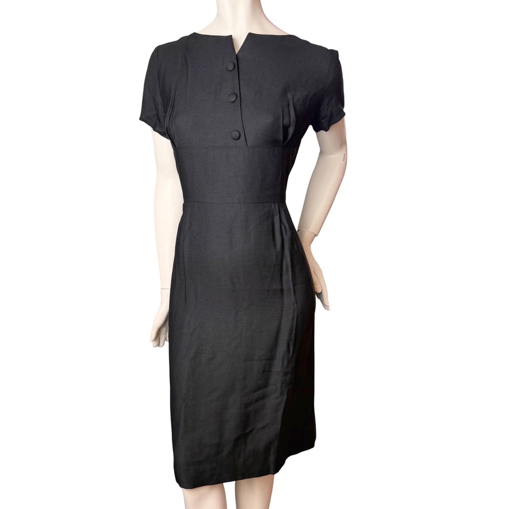 Handmade Vintage Sheath Dress Black LBD  Coquette Goth Mod Retro Mid Century S/M